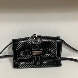 Merona Black Perforated Crossbody Bag Clutch Wallet